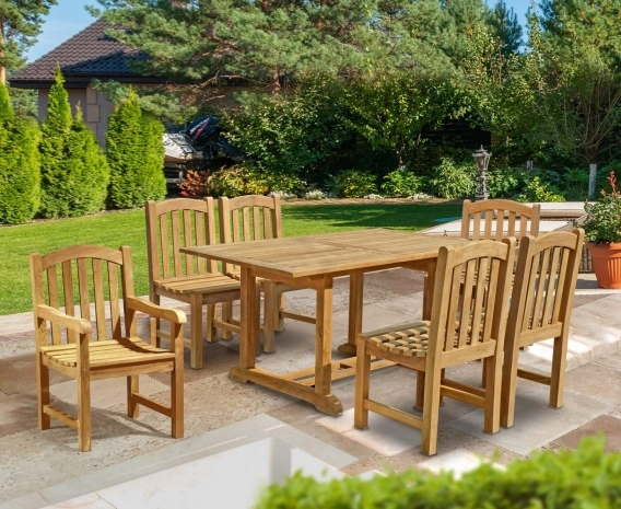 Hilgrove Rectangular 1.5m Table & 6 Clivedon Chairs, Teak Dining Set