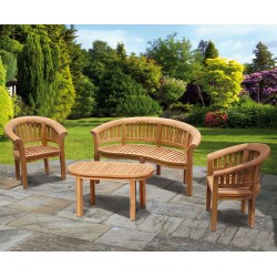 Deluxe Teak Banana Bench, Coffee Table &amp; Armchairs, Furniture Set