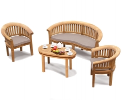 Deluxe Teak Banana Bench, Coffee Table & Armchairs, Furniture Set
