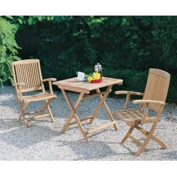 Rimini Teak Folding Dining Set with Square 0.7m Table & 2 Armchairs