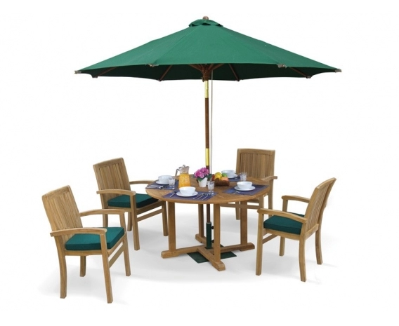 Canfield Round 1.2m Table & 4 Bali Stacking Chairs, Teak Patio Set