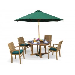 Canfield Round 1.2m Table & 4 Bali Stacking Chairs, Teak Patio Set