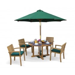 Canfield Round 1.2m Table & 4 Monaco Stacking Chairs, Teak Patio Set