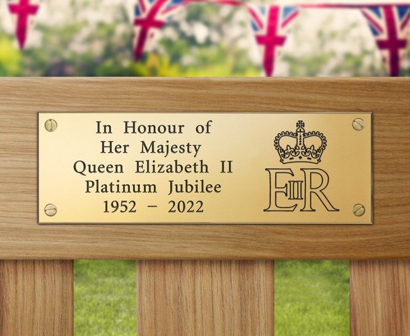 Platinum Jubilee Engraved Brass Plaque, Royal Cypher 150x50mm