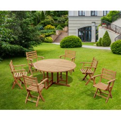 Canfield Round 1.5m Teak Dining Set With 6 Suffolk Chairs