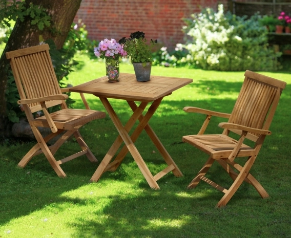 Suffolk Teak Folding Set with Square 0.7m Table & 2 Brompton Armchairs