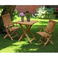 Suffolk Teak Folding Set with Square 0.7m Table & 2 Brompton Armchairs