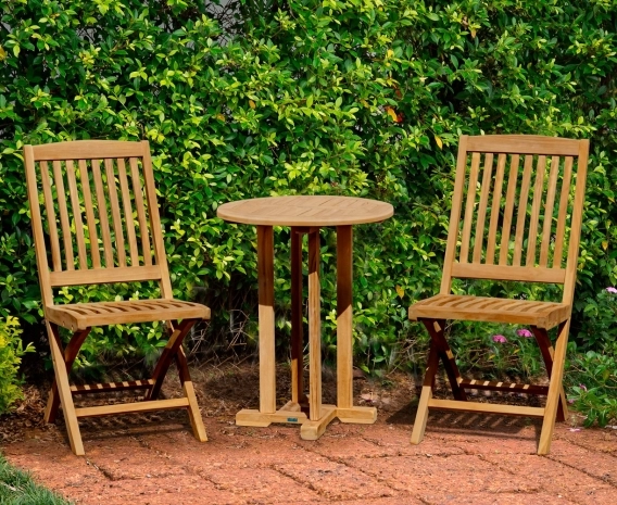 Canfield Round 60cm Table with 2 Bali Folding Chairs Set