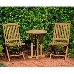 Canfield Round 60cm Table with 2 Bali Folding Chairs Set