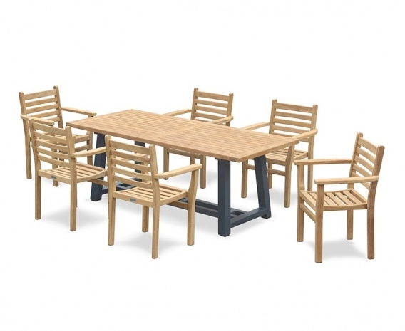 Bridgewater Teak Trestle Table 2m and 6 Yale Stacking Armchairs