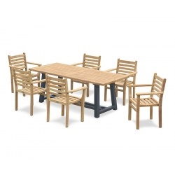 Bridgewater Teak Trestle Table 2m and 6 Yale Stacking Armchairs