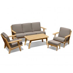 Eero Mid-Century Deep Seated Teak Garden Set with Footstool - 5 Seater