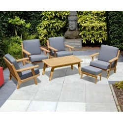 Eero Mid-Century Deep Seated Teak Coffee Set with Footstool - 4 Seater