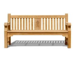 King Charles III Coronation Bench, Royal Cypher, Teak - Balmoral 1.8m