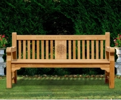 King Charles III Coronation Bench, Coronation Emblem, Teak - Balmoral 1.8m