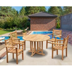 Berrington Round Table with 4 Yale Chair Outdoor Dining Set - 1.2m