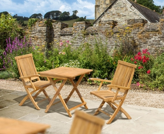 Rimini 2 Seater Teak Folding Set with Brompton Armchairs