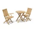 Suffolk Teak Folding Set with Round 0.7m Table & 2 Brompton Armchairs