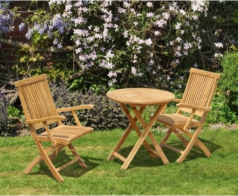 Suffolk Teak Folding Set with Round 0.7m Table & 2 Brompton Armchairs