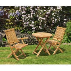 Suffolk Teak Folding Set with Round 0.7m Table & 2 Brompton Armchairs