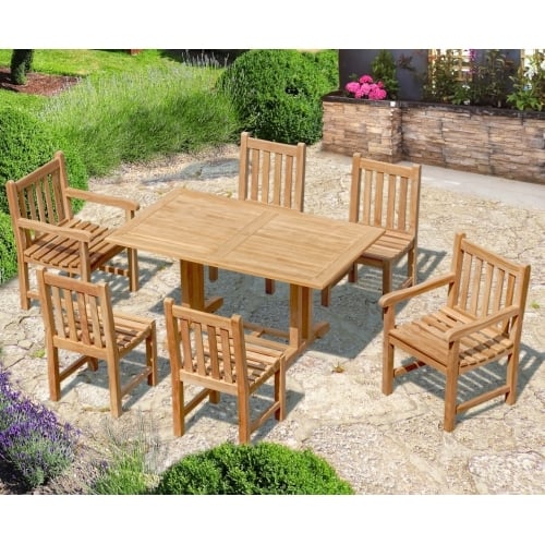 Belgrave 1.5m Teak Dining Table with 6 Windsor Chairs