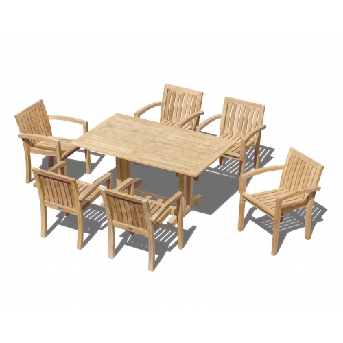 Belgrave 1.5m Teak Dining Table with 6 Monaco Stacking Chairs