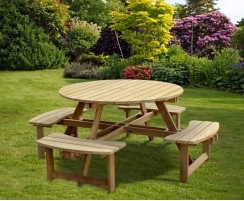 Deluxe Round Picnic Table, Teak Circular Picnic Bench