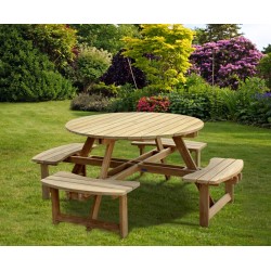 Deluxe Round Picnic Table, Teak Circular Picnic Bench