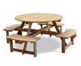 Deluxe Round Picnic Table, Teak Circular Picnic Bench