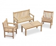 2 seater teak bench and armchairs garden outdoor dining set