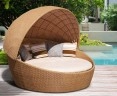 Oyster Rattan Daybed with Canopy, Round Wicker Daybed