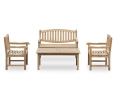 4 seater outdoor teak garden dining set with bench and armchairs