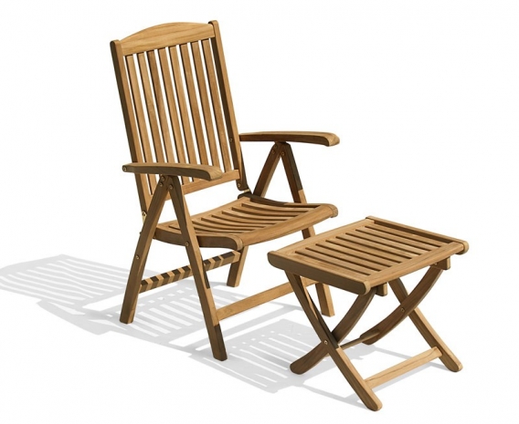 Cheltenham Outdoor Reclining Chair with Footstool, Teak