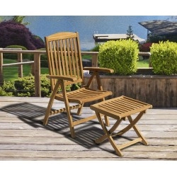 Cheltenham Outdoor Reclining Chair with Footstool, Teak