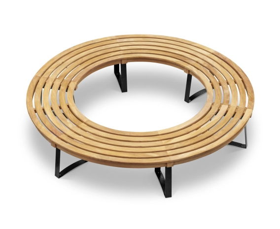Teak Backless Circular Tree Bench with Metal Legs - 2.2m