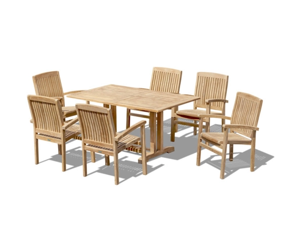 Belgrave 1.5m Table with 6 Bali Stacking Armchairs