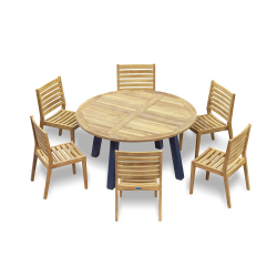 Disk Teak and Steel 1.5m Round Table & 6 Vero Stacking Chairs