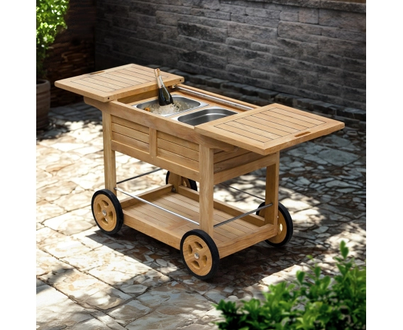 Teak Drinks Trolley with Ice Buckets