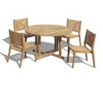 Canfield 1.3m Round Teak Table & Sora Woven Stacking Chairs Set
