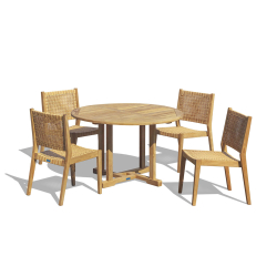 Canfield 1.2m Round Teak Table & Sora Woven Stacking Chairs Set