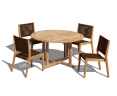 Canfield 1.3m Round Teak Table & Sora Woven Stacking Chairs Set