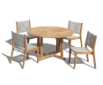 Canfield 1.3m Round Teak Table & Sora Woven Stacking Chairs Set