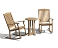 Canfield 60cm Small Round Table and 2 Teak Garden Rocking Chairs Set