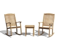 Square 50cm Teak Table and 2 Rocking Chairs Set