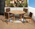 Canfield 1.3m Round Teak Table & Sora Woven Stacking Chairs Set