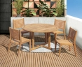 Canfield 1.3m Round Teak Table & Sora Woven Stacking Chairs Set
