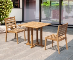 Canfield Square 0.8m Teak Table and 2 Vero Stacking Chairs Set