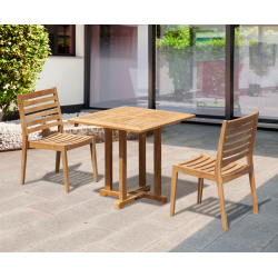 Canfield Square 0.8m Teak Table and 2 Vero Stacking Chairs Set