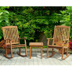 Square 50cm Teak Table and 2 Rocking Chairs Set