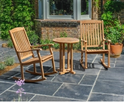 Canfield 60cm Small Round Table and 2 Teak Garden Rocking Chairs Set